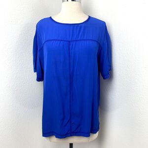 Vintage Options Melrose Royal Blue Blouse M Pullover Rayon Oversize Boho Peasant